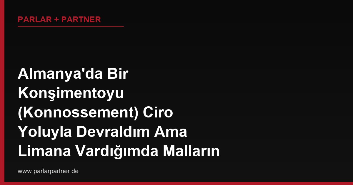 Almanya’da Bir Konşimentoyu (Konnossement) Ciro Yoluyla Devraldım Ama Limana Vardığımda Malların Başka Bir Kişiye Zaten Teslim Edildiğini Öğrendim, Haklarım Neler?