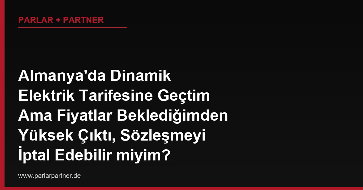 Almanya’da Dinamik Elektrik Tarifesine Geçtim Ama Fiyatlar Beklediğimden Yüksek Çıktı, Sözleşmeyi İptal Edebilir miyim?
